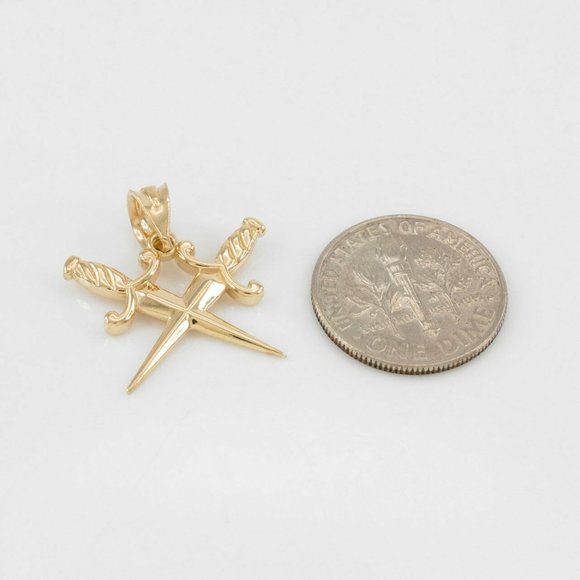10k Solid Gold Crossed Daggers Pendant Charm